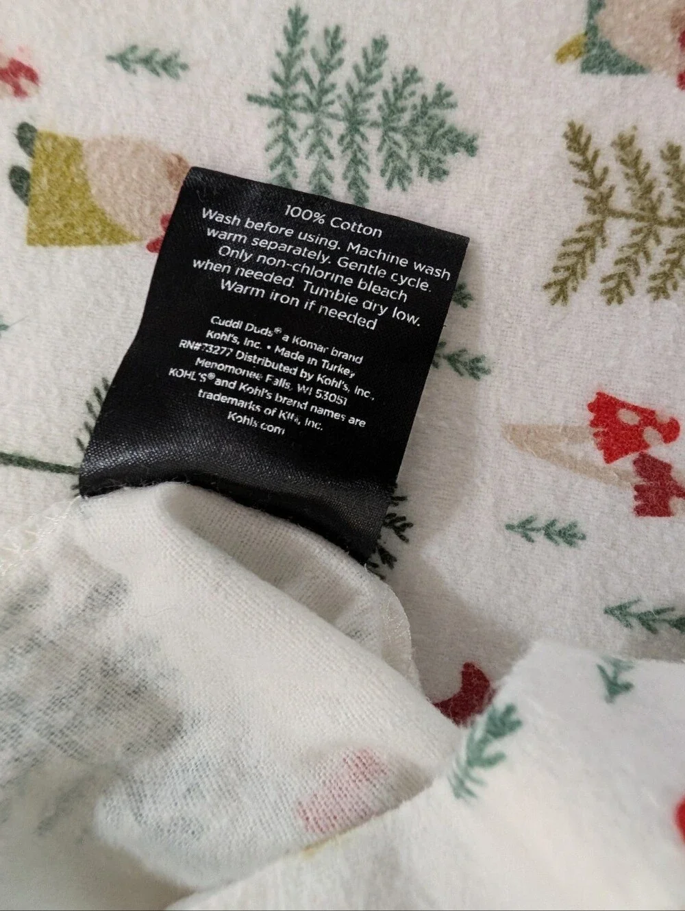 Cuddle Duds Flannel Queen Sheet Set GNOMES 4PC Soft & Cozy Barely Used Mushroom